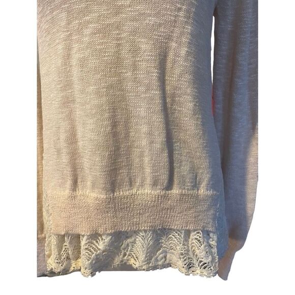 Poof!  Champagne Color Scoop Neck Long Sleeve Lightweight Knit Sweater with Rose - Picture 6 of 10